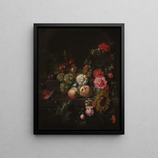 Nature morte aux fleurs et aux fruits - Cornelis de Heem — framed artwork on a wall