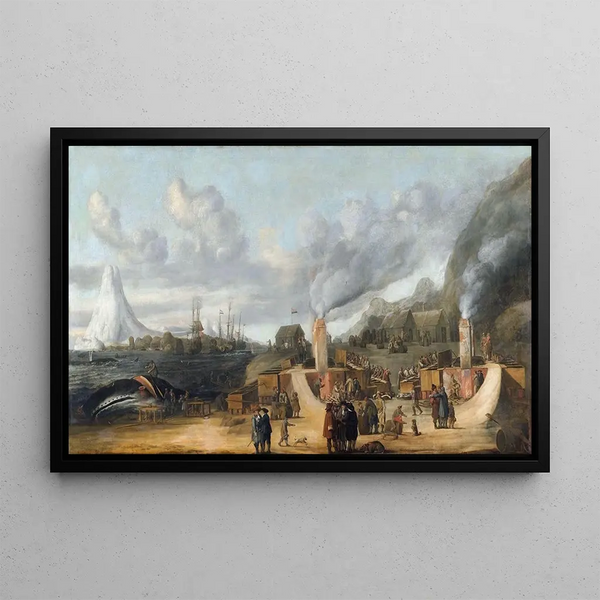 La raffinerie d'huile de baleine près du village de Smerenburg - Cornelis de Man — framed artwork on a wall