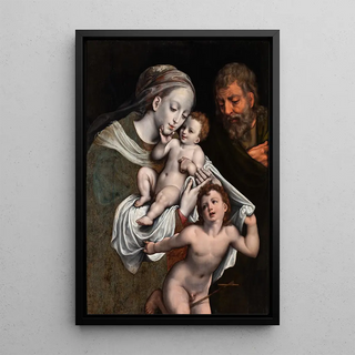 La Sainte Famille avec l'Enfant Saint Jean - Cornelis van Cleve — framed artwork on a wall