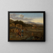 Mountain landscape painting with Christ and the two disciples on the way to Emmaus - Cornelis van Poelenburg — framed artwork on a wall