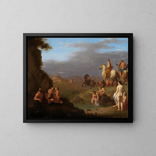 The Flight of Cloélie - Cornelis van Poelenburg — framed artwork on a wall