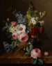 Flower Still Life Painting in a Vase on a Marble Ledge Featuring Roses, Hibiscus, Campanulas, Foxgloves, and Anemones - Cornelis van Spaendonck — artwork view