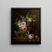 Flower Still Life Painting in a Vase on a Marble Ledge Featuring Roses, Hibiscus, Campanulas, Foxgloves, and Anemones - Cornelis van Spaendonck — framed artwork on a wall