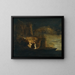 Figures around a fire on the riverbank under an urban fortification at night - Cornelis van der Schalcke — framed artwork on a wall