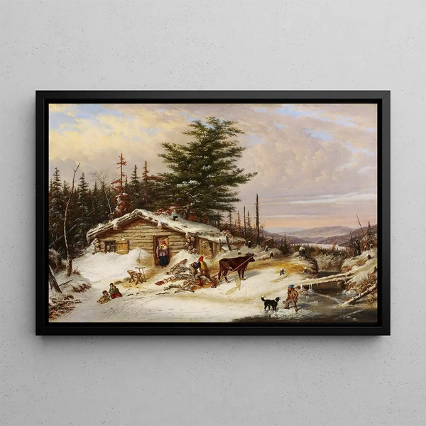House in Log Cabin - Cornelius David Krieghoff — framed artwork on a wall