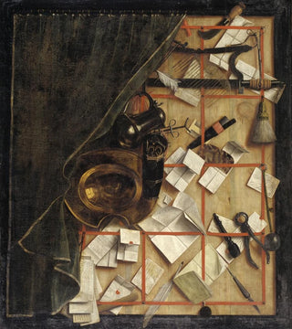 Trompe-l'œil Letter Rack Painting With A Barber-Surgeon's Instruments - Cornelius Norbertus Gijsbrechts — artwork view