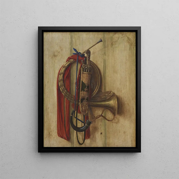 Trompe-l'œil with Christian against equipment for walking driving - Cornelius Norbertus Gijsbrechts — framed artwork on a wall