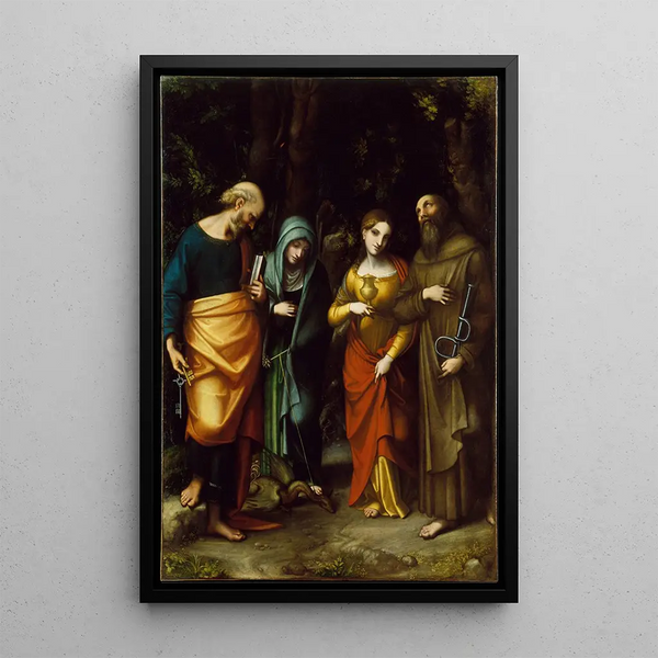 Saints Peter, Martha, Mary Magdalene, and Leonard - Correggio — framed artwork on a wall