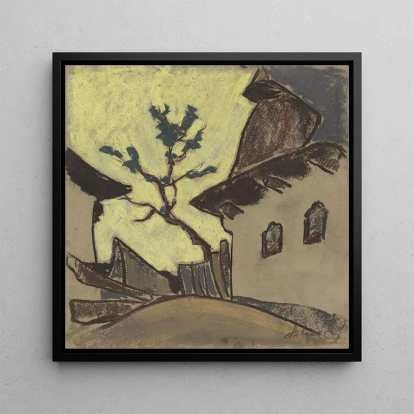 Village Cottage Painting - Zolo Palugyay — framed artwork on a wall