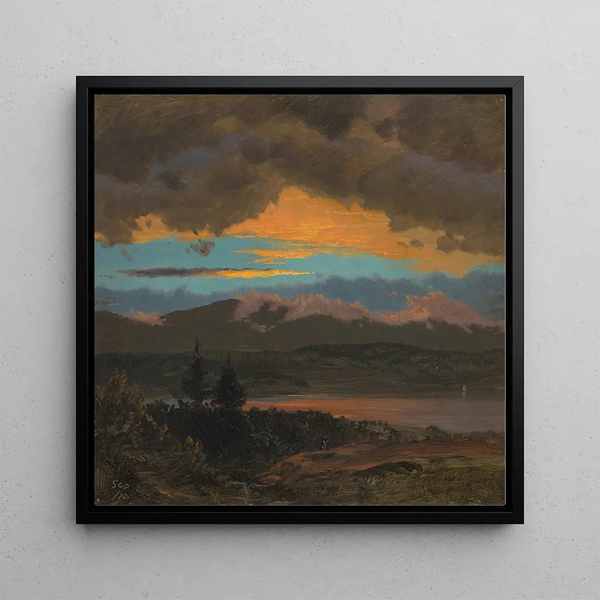 Sunset over the Hudson Valley, New York - Frederic Edwin Church — framed artwork on a wall