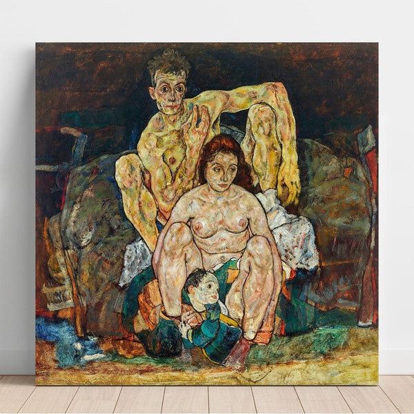 Reproduction of the painting of a crouching human couple (The Family) - Egon Schiele