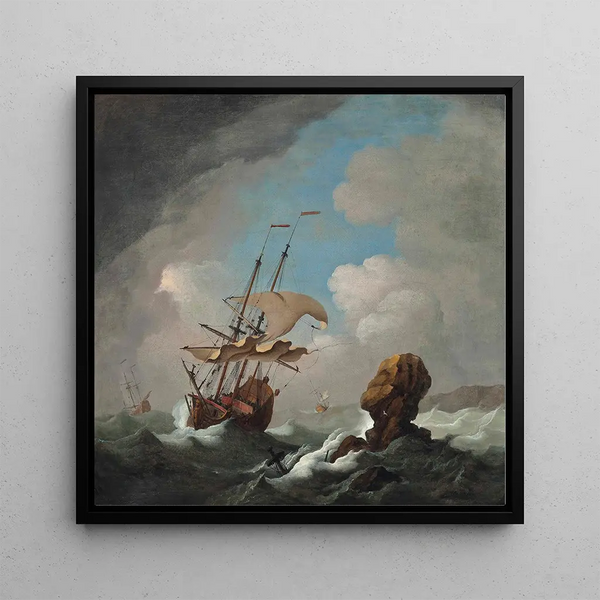 "Courant à travers des eaux périlleuses" by Peter Monamy — framed artwork on a wall