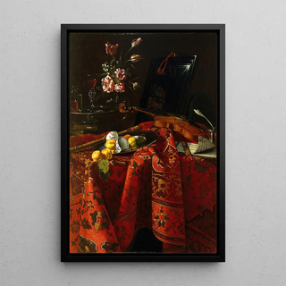 Still life with musical instruments - Cristoforo Munari — framed artwork on a wall
