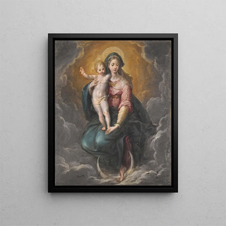 The Virgin and Child on a crescent moon - Cristoforo Roncalli — framed artwork on a wall
