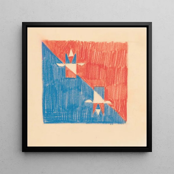 Croquis divers pour dessus de table incrustés Design avec motif cubique rouge et bleu - Winold Reiss — wall display of the artwork