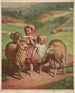 Two children among 2 sheep and 1 ram - Crosby — artwork view