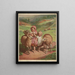 Two children among 2 sheep and 1 ram - Crosby — framed artwork on a wall