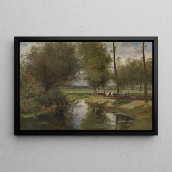 Landscape by the Lys River - César De Cock — framed artwork on a wall