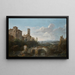 River landscape painting with ruins of an aqueduct - César Van Loo — framed artwork on a wall