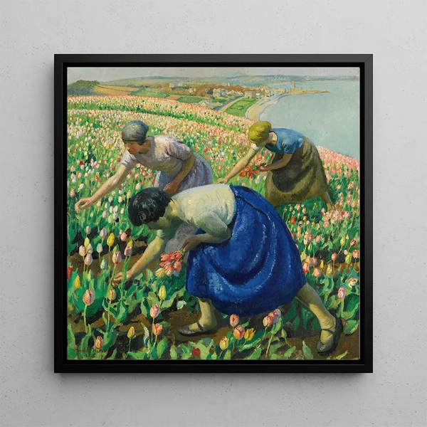 Tulip Pickers Painting - Harold Harvey — framed artwork on a wall