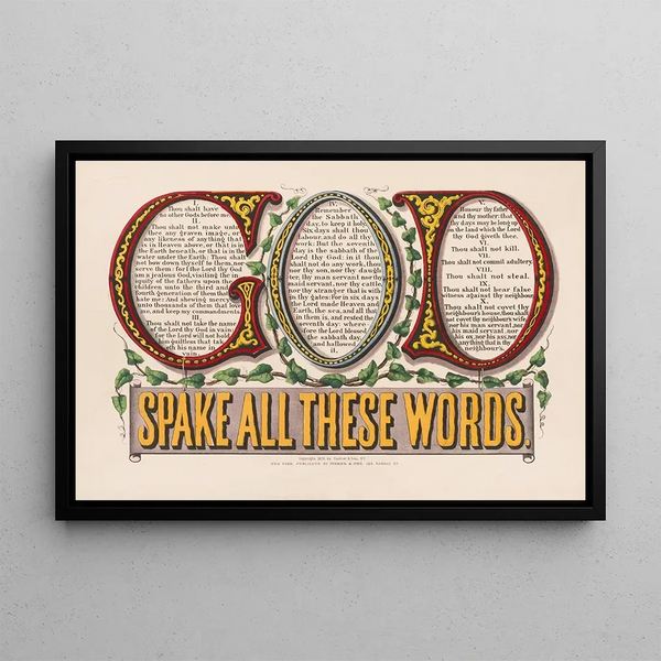 God pronounced all these words - Currier & Ives — framed artwork on a wall