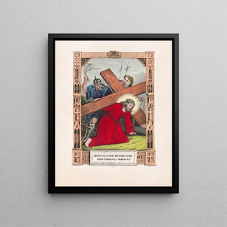 Jesus falling for the first time - Currier & Ives — framed artwork on a wall