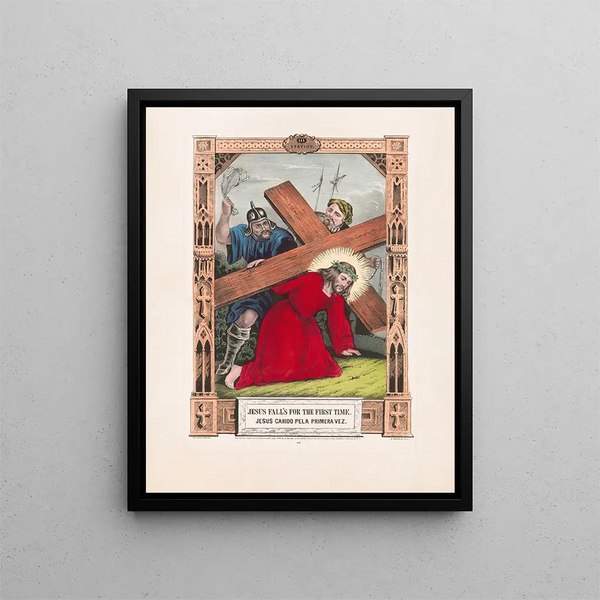 Jesus falling for the first time - Currier & Ives — framed artwork on a wall