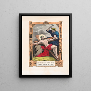 Jesus nailed to the cross - Currier & Ives — framed artwork on a wall