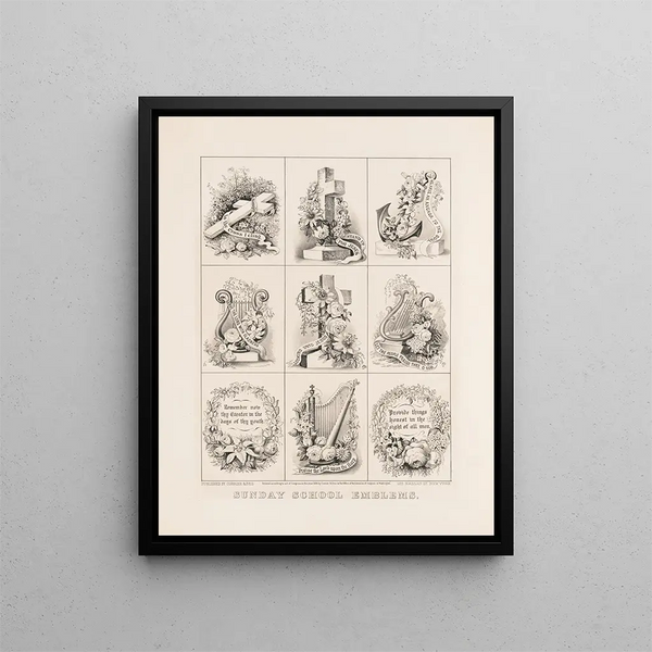 Emblems of Sunday School - Currier Ives — framed artwork on a wall