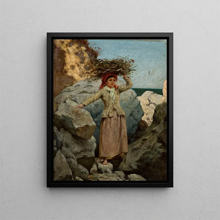 Girl of the Annunziata with a bunch of bushes on her head - Curt Agthe — framed artwork on a wall