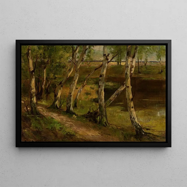 Birch Trees by the Water - Curt Agthe — framed artwork on a wall