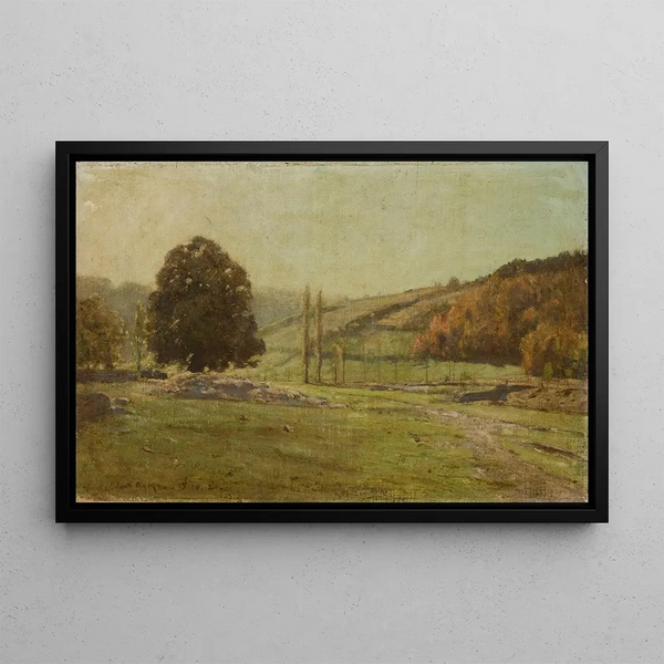 Landscape painting with poplars - Curt Agthe — framed artwork on a wall