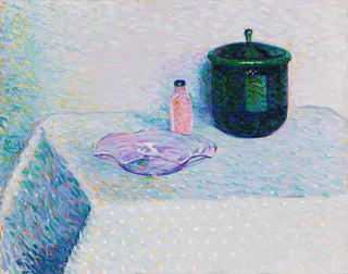 Still life with bowl, flask, and box with lid - Curt Herrmann — artwork view