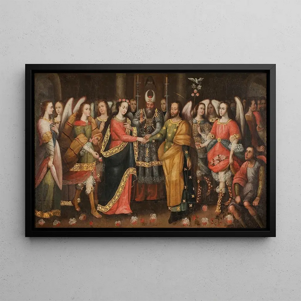 The Marriage of the Virgin - School of Cusco — framed artwork on a wall