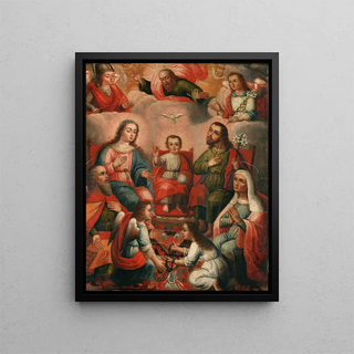 La famille de l'Enfant Jésus avec l'âme emprisonnée de l'Amour Divin - École de Cusco — framed artwork on a wall
