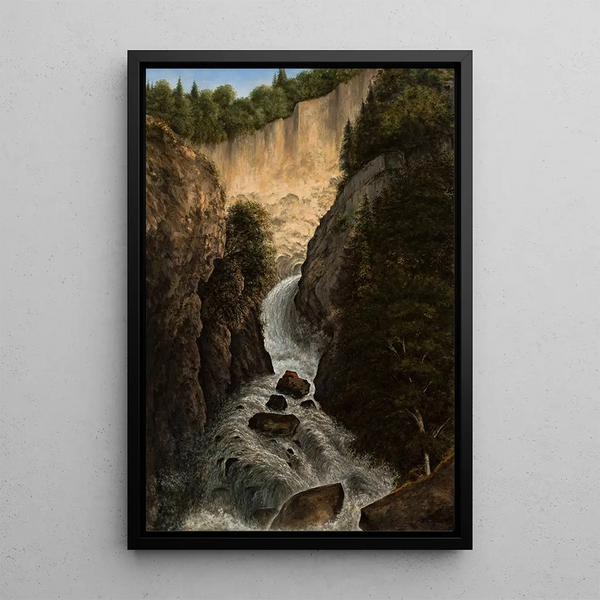 Mountain Cascade Painting at Saint-Gervais - Cyprian Lachnicki — framed artwork on a wall