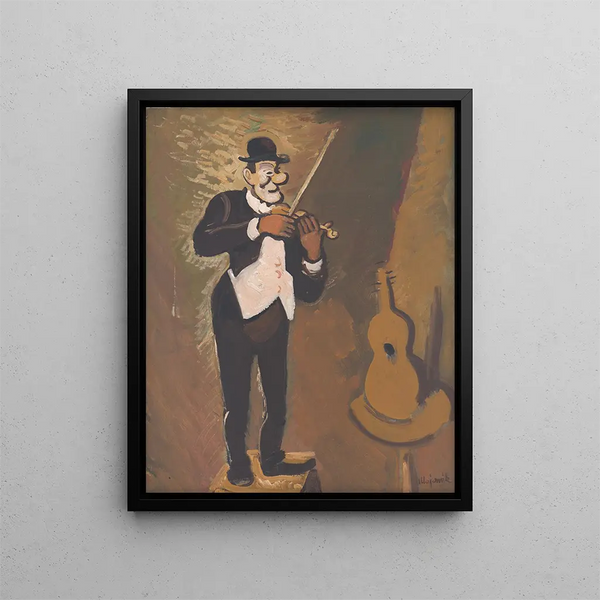 Clown playing the violin - Cyprian Majernik — framed artwork on a wall