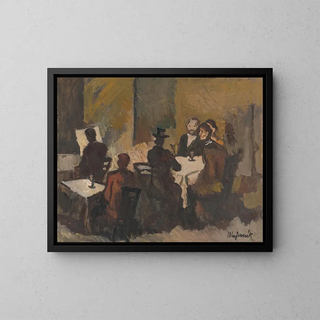 Company in a Café - Cyprian Majernik — framed artwork on a wall