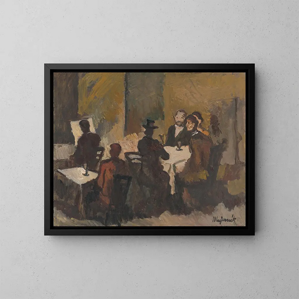 Company in a Café - Cyprian Majernik — framed artwork on a wall