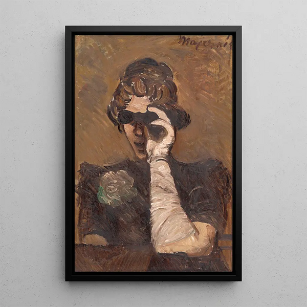 Dame aux jumelles de théâtre - Cyprian Majernik — framed artwork on a wall