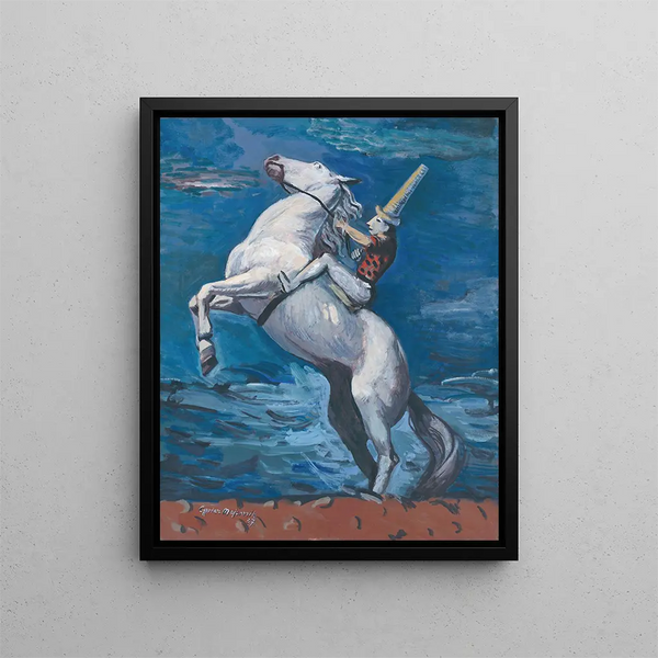 Cavalier at the Edge of the Sea - Cyprian Majernik — framed artwork on a wall