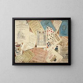 Trompe-l'œil painting of a frontispiece from the New Testament - D De Hoop — framed artwork on a wall