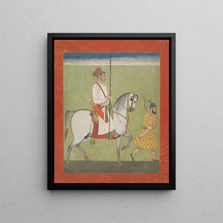 Jhujhar Singh on horseback - Dalchand — framed artwork on a wall