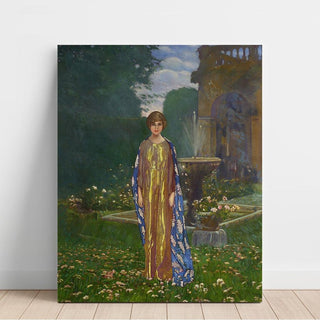Dame dans le jardin à la fontaine - Printemps - Leon Kamir-Kaufmann | Reproduction Tableau Décoration murale affiche copie