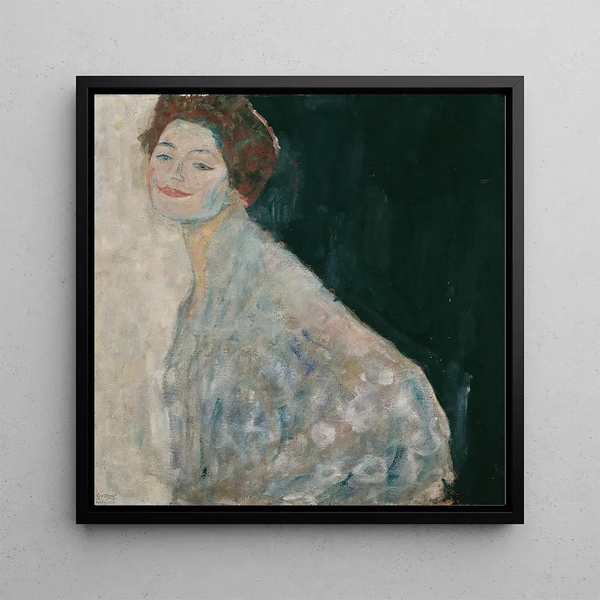 Lady in White - Gustav Klimt — framed artwork on a wall