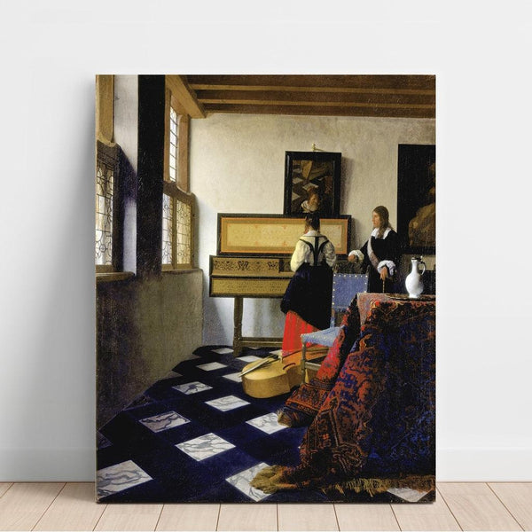 Reproduction of the painting Damoiselle au virginal avec un gentleman (La leçon de musique) - Johannes Vermeer