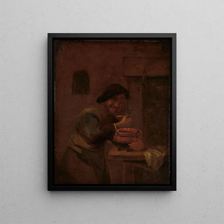 Man eating in a terracotta pot - Daniel Boone — framed artwork on a wall