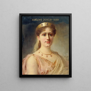 Portrait painting of Adeline Dudlay 1858-1934, member of the Comédie-Française in the role of Alcmène - Daniel Brard — framed artwork on a wall