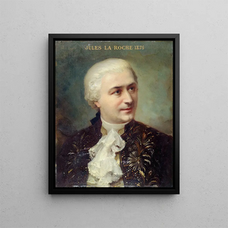 Portrait painting of Jules Laroche 1841-1925, member of the Comédie-Française in the role of Almaviva - Daniel Brard — framed artwork on a wall
