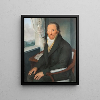 Portrait of a man sitting near a window - Daniel Caffé — framed artwork on a wall